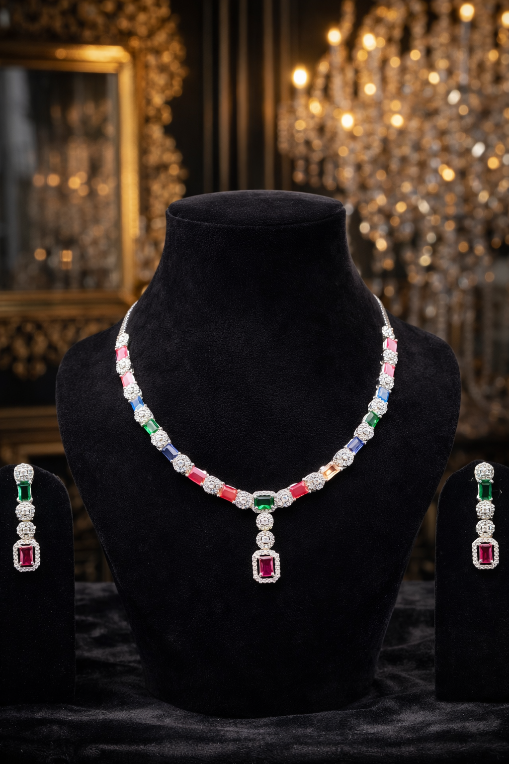 Luxury Multicolor Bridal Necklace & Earrings Set – Premium Collection