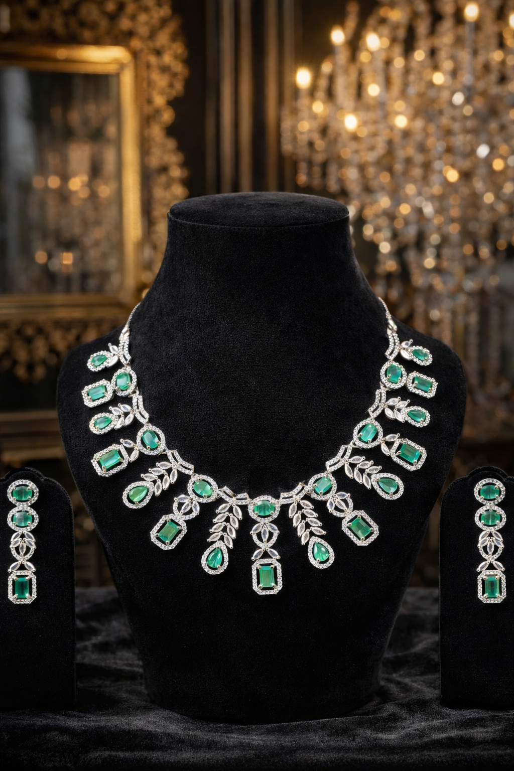 Designer Emerald Green Gemstone Necklace Set – Luxury Statement Jewelry