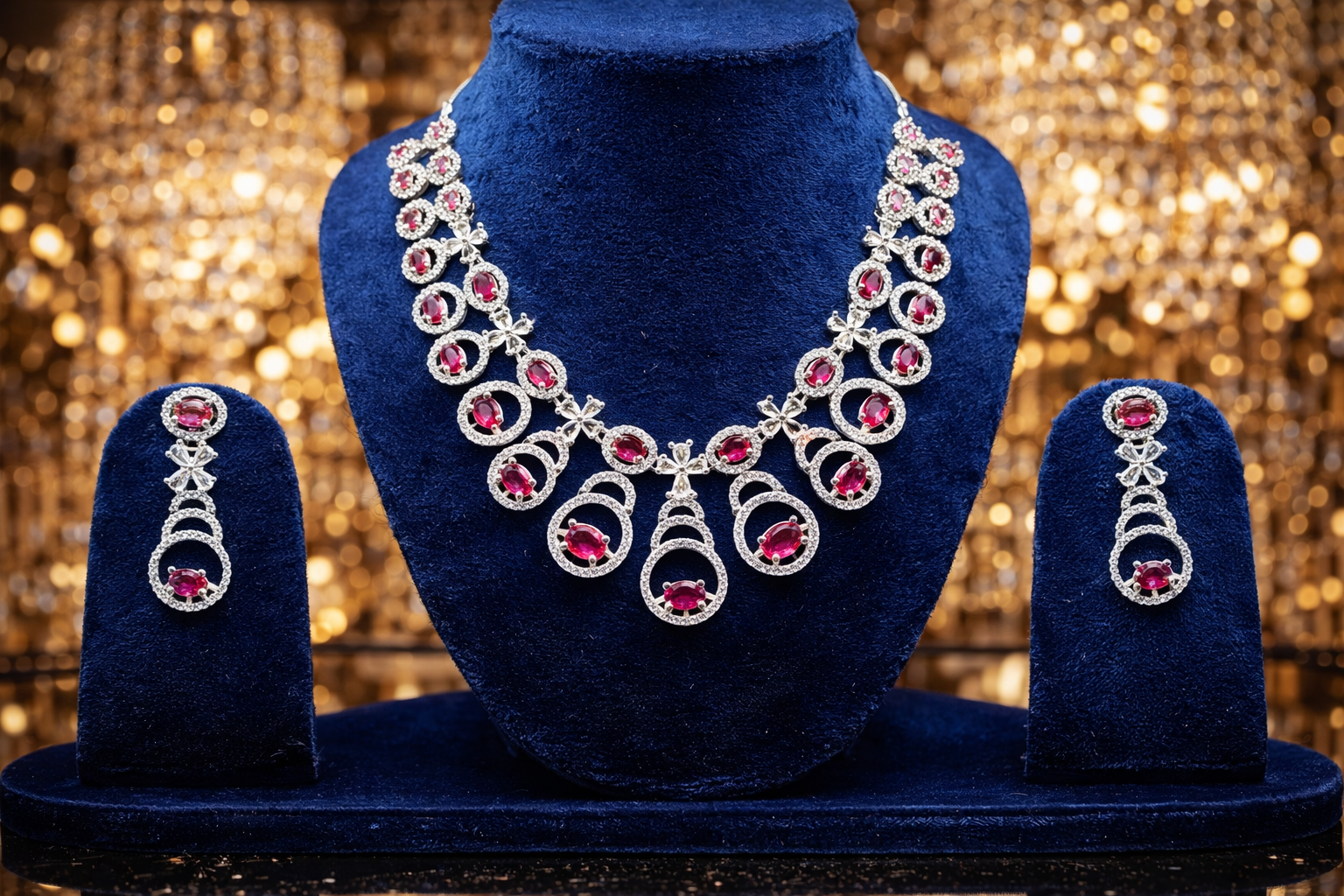 Luxury Ruby Red Bridal Necklace & Earrings Set – Premium Collection