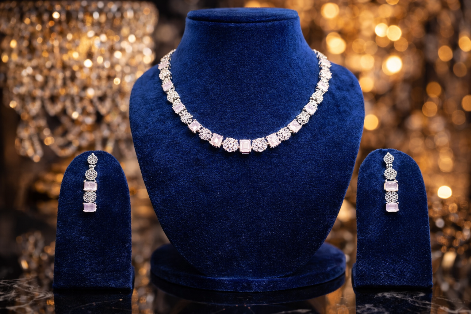 Blush Radiance Diamond Necklace & Earring Set