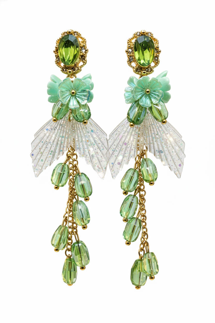 Verdant Bloom Crystal & Pearl Drop Earrings