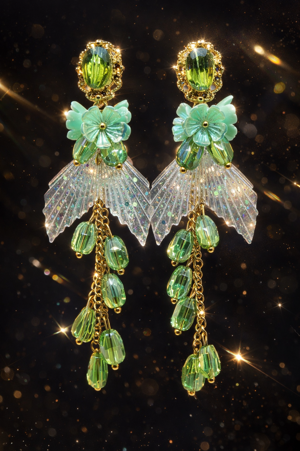 Verdant Bloom Crystal & Pearl Drop Earrings