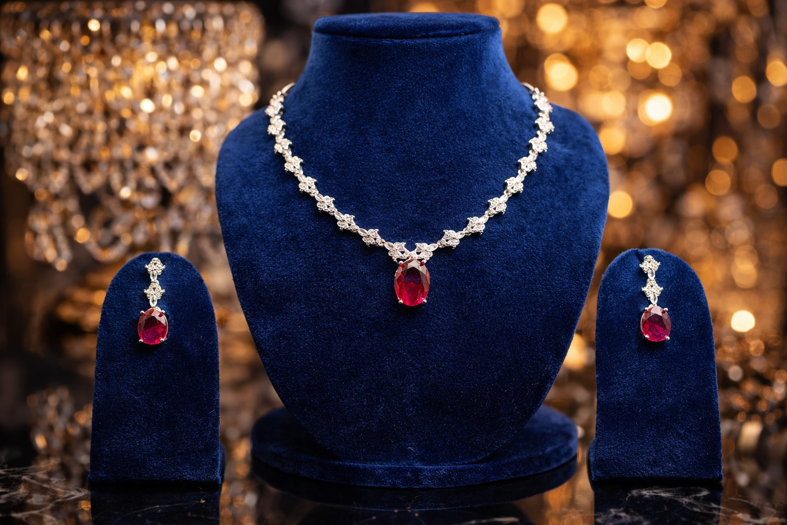 Crimson Royale Ruby Necklace & Earring Set