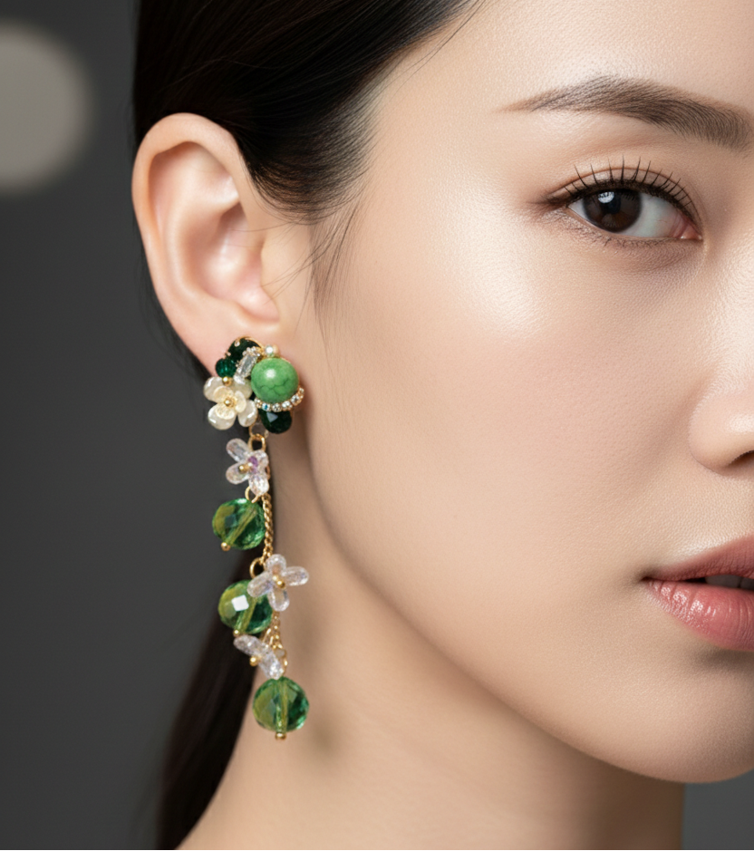 Jade Garden Crystal Drop Earrings