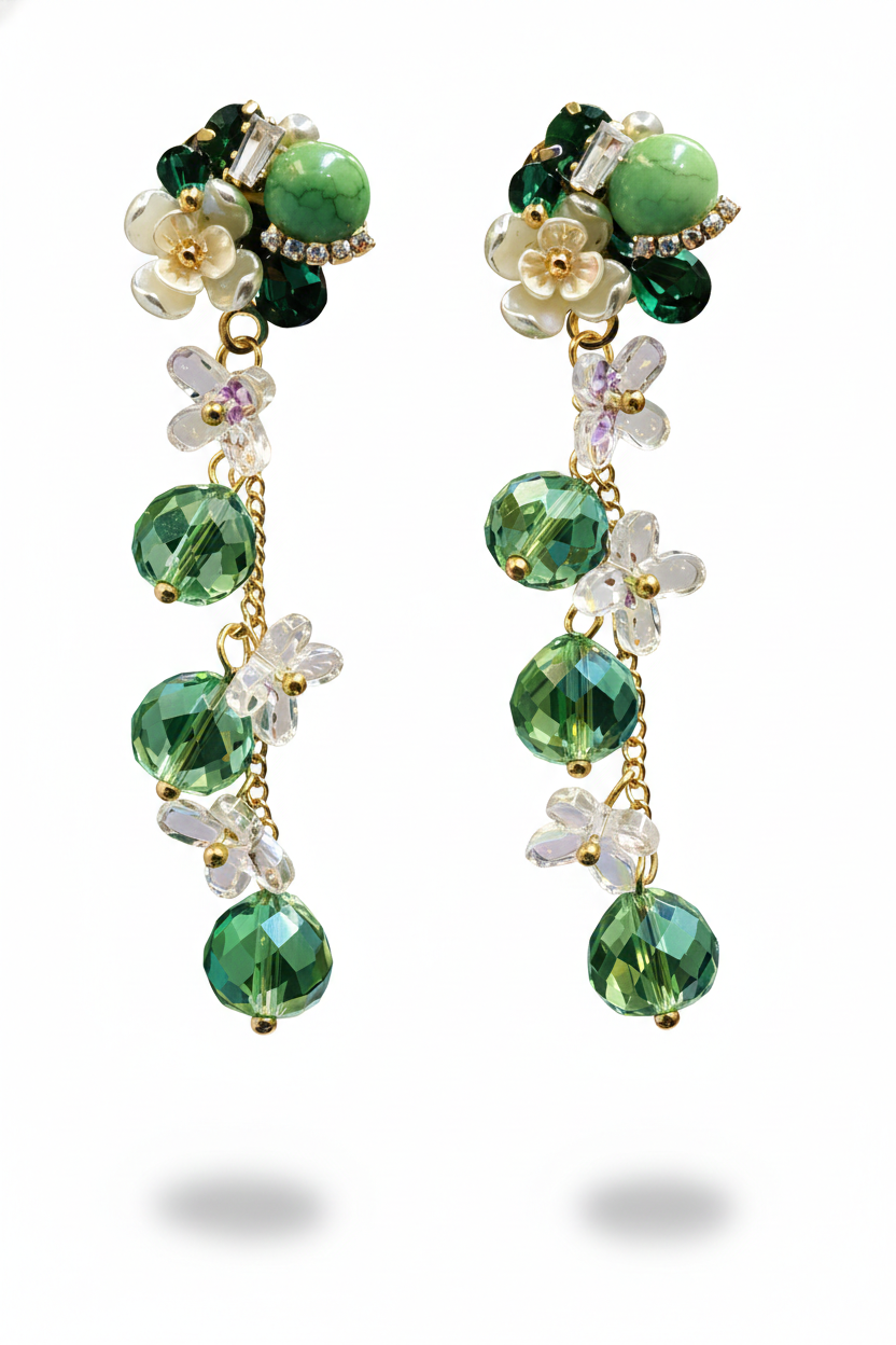 Jade Garden Crystal Drop Earrings