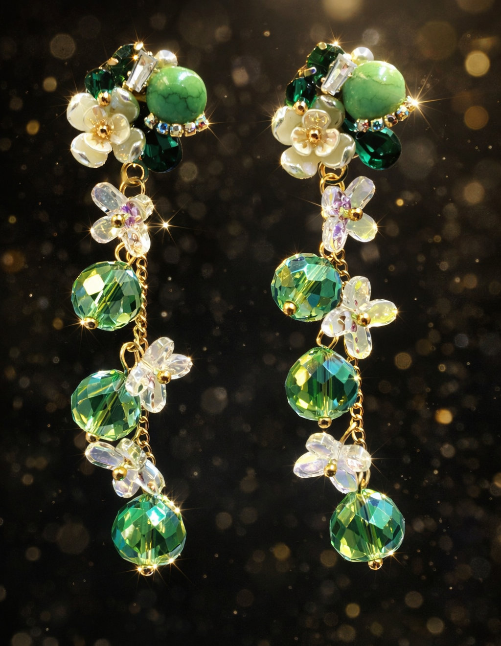 Jade Garden Crystal Drop Earrings