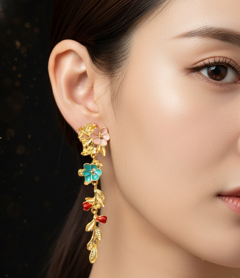 Golden Garden Enamel Floral Drop Earrings