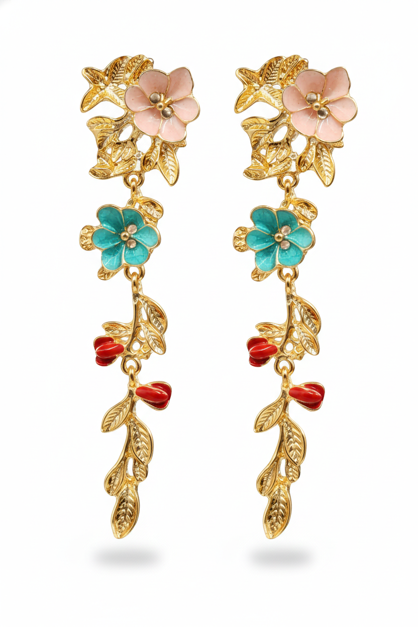 Golden Garden Enamel Floral Drop Earrings