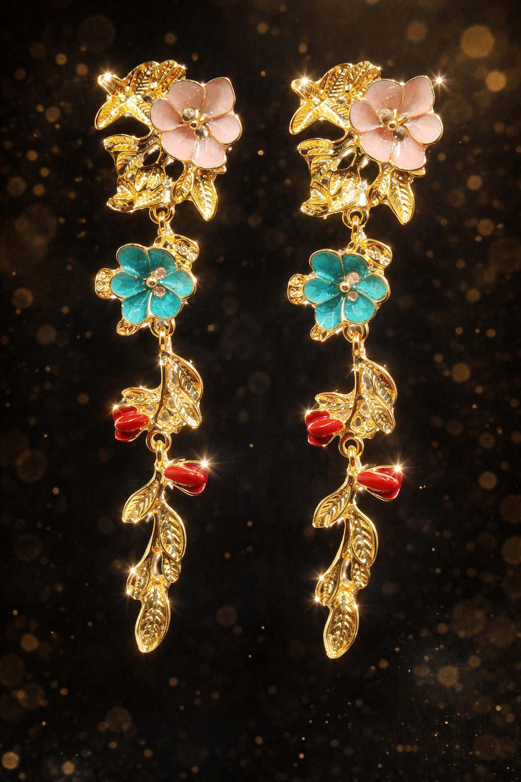 Golden Garden Enamel Floral Drop Earrings