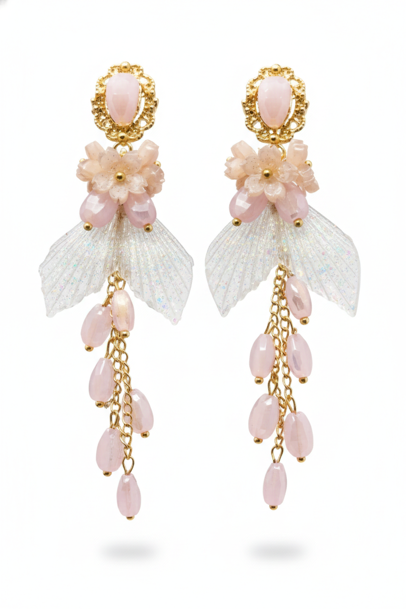 Blush Petal Crystal Wing Drop Earrings