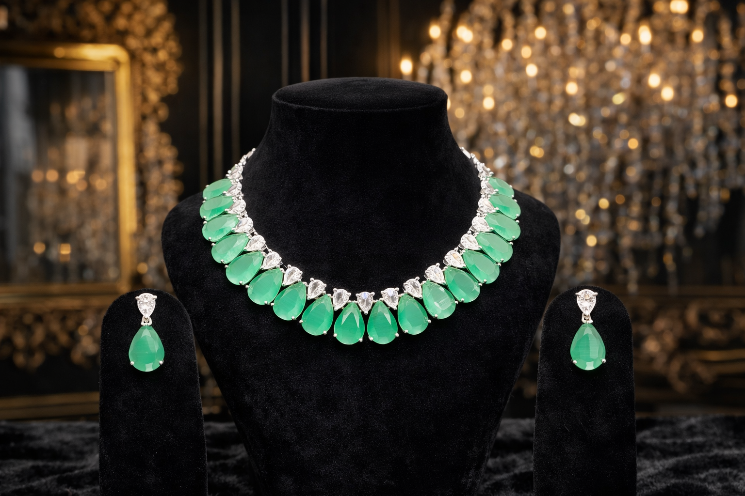 Majestic Emerald Teardrop Necklace & Earring Set