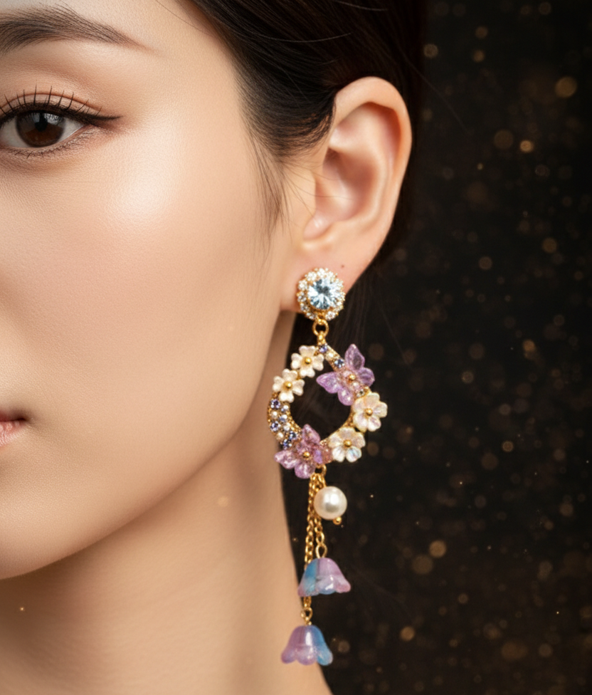 Lilac Garden Pearl Drop Earrings