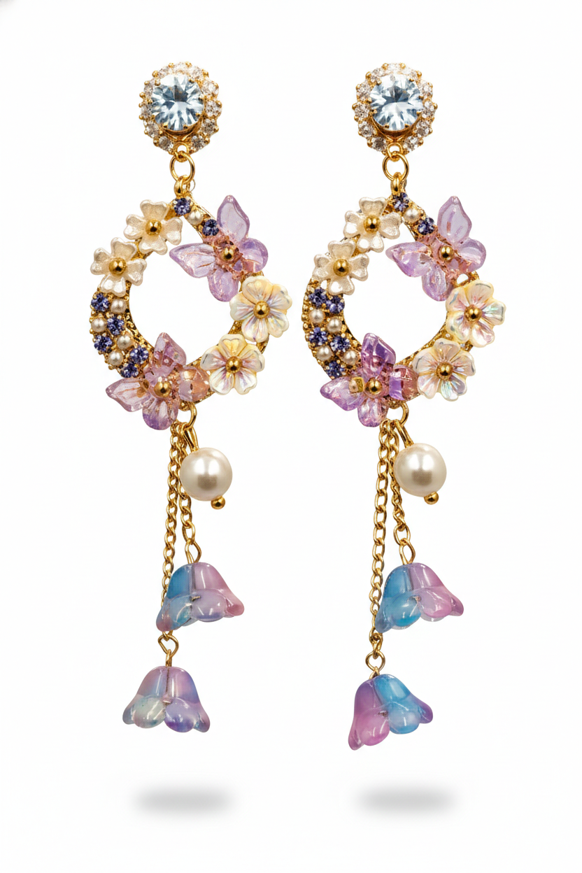 Lilac Garden Pearl Drop Earrings