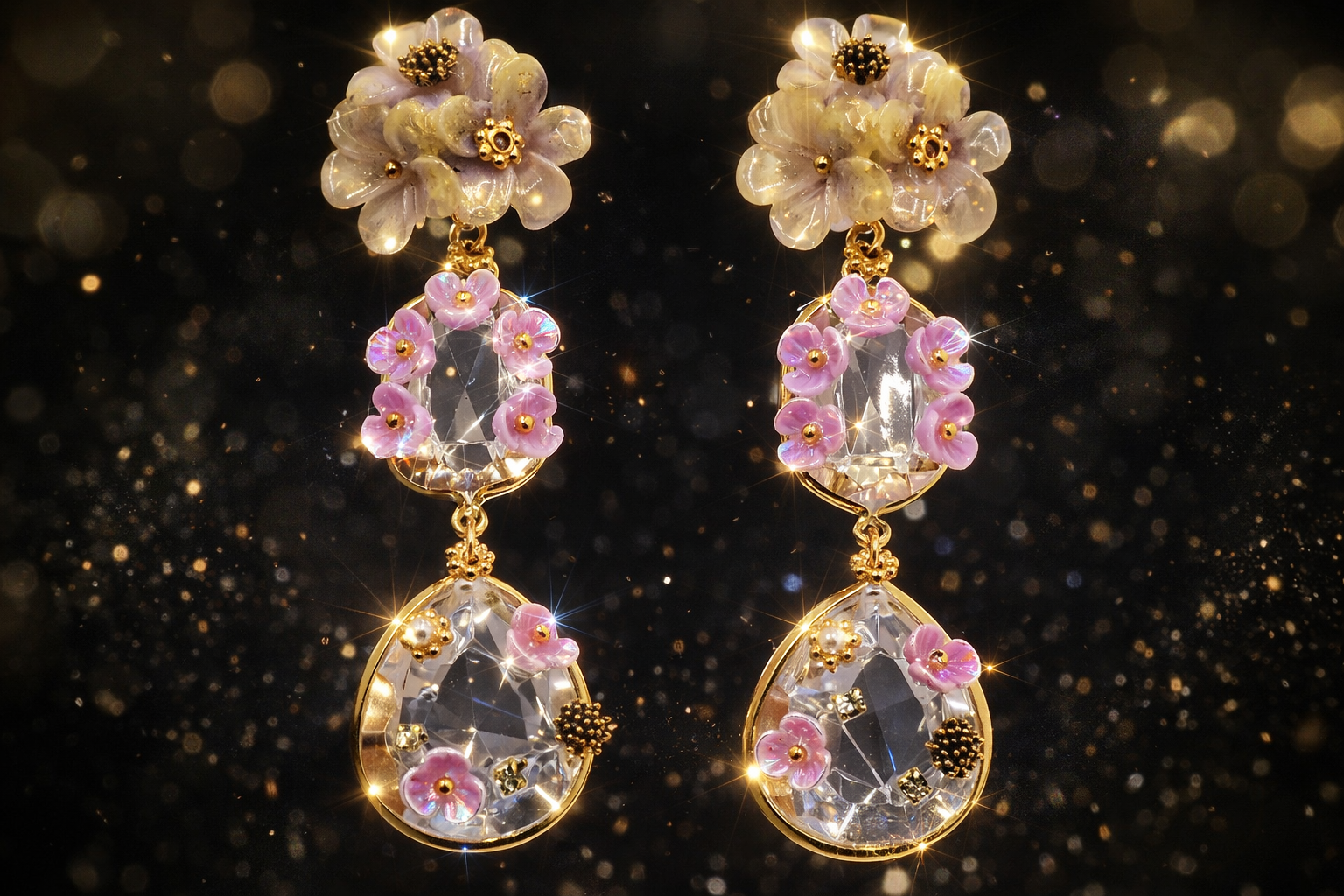 Ethereal Bloom Crystal Cascade Earrings