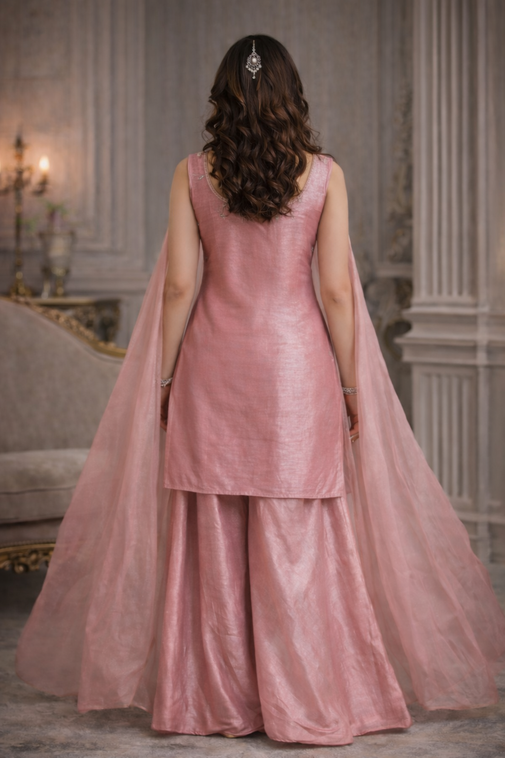 Blush Rose Designer Palazzo Suit with Dupatta