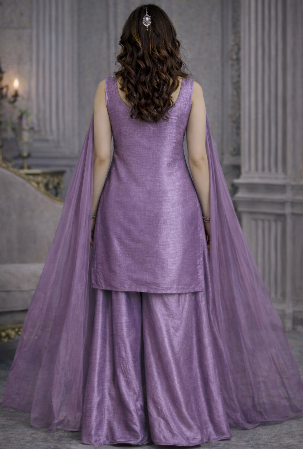 Amethyst Purple Designer Palazzo Set with Net Dupatta