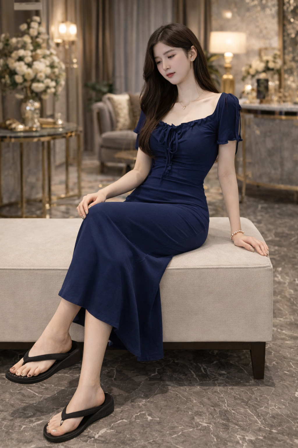 Midnight Elegance Navy Bodycon Maxi Dress – Slim Fit Mermaid Evening Gown