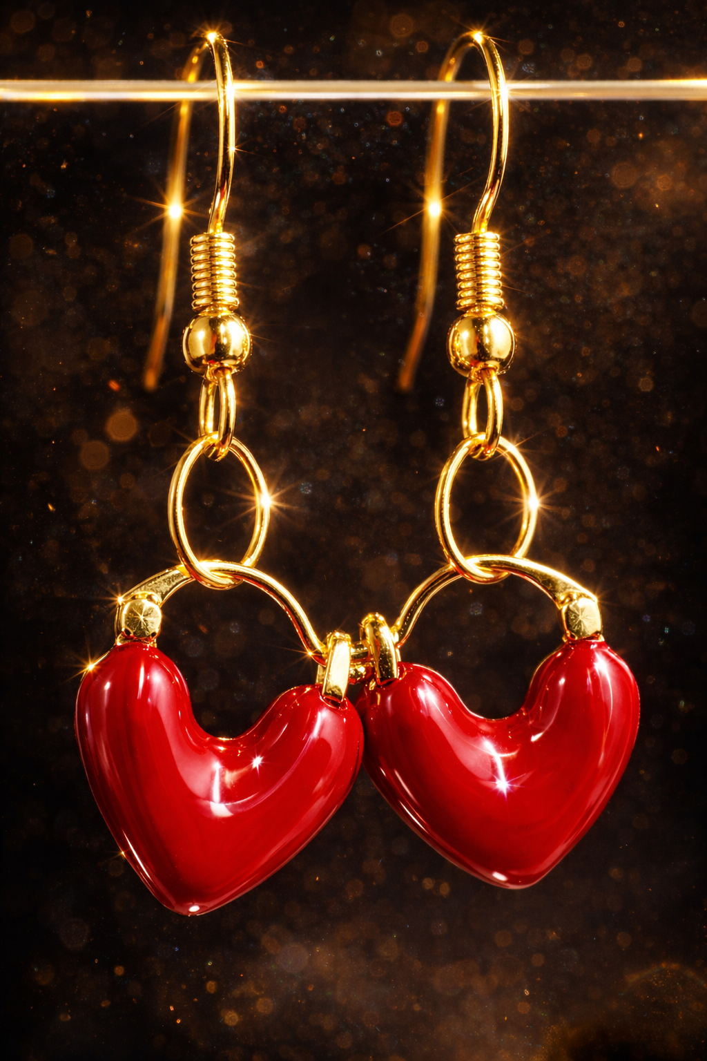 Red Heart Charm Drop Earrings | Cute Gold Dangle Earrings for Women