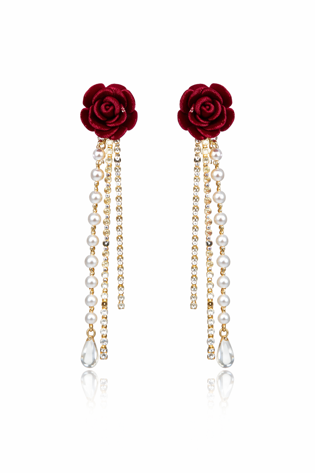 Rose Bloom Pearl Drop Earrings | Luxury Floral Party & Bridal Jewelry