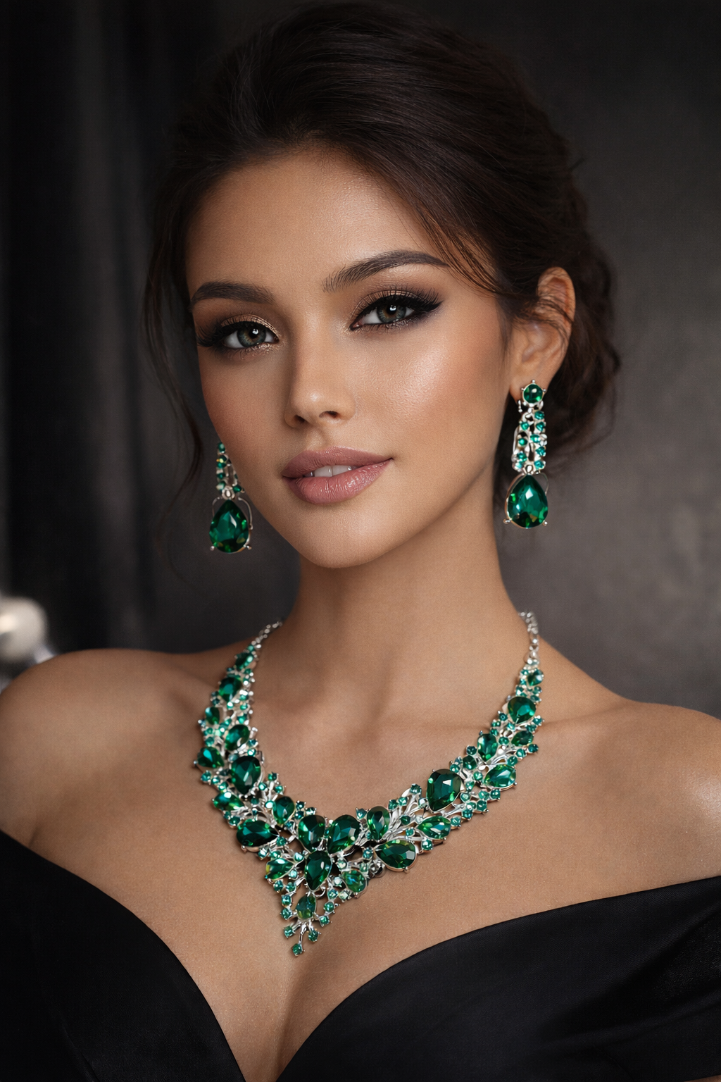 Emerald Green Crystal Luxury Necklace Set with Drop Earrings – Premium Bridal & Party Jewelry