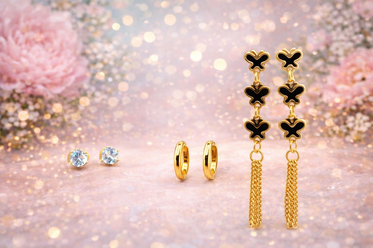 LoveSERI Golden Elegance 3-Pair Earring Set