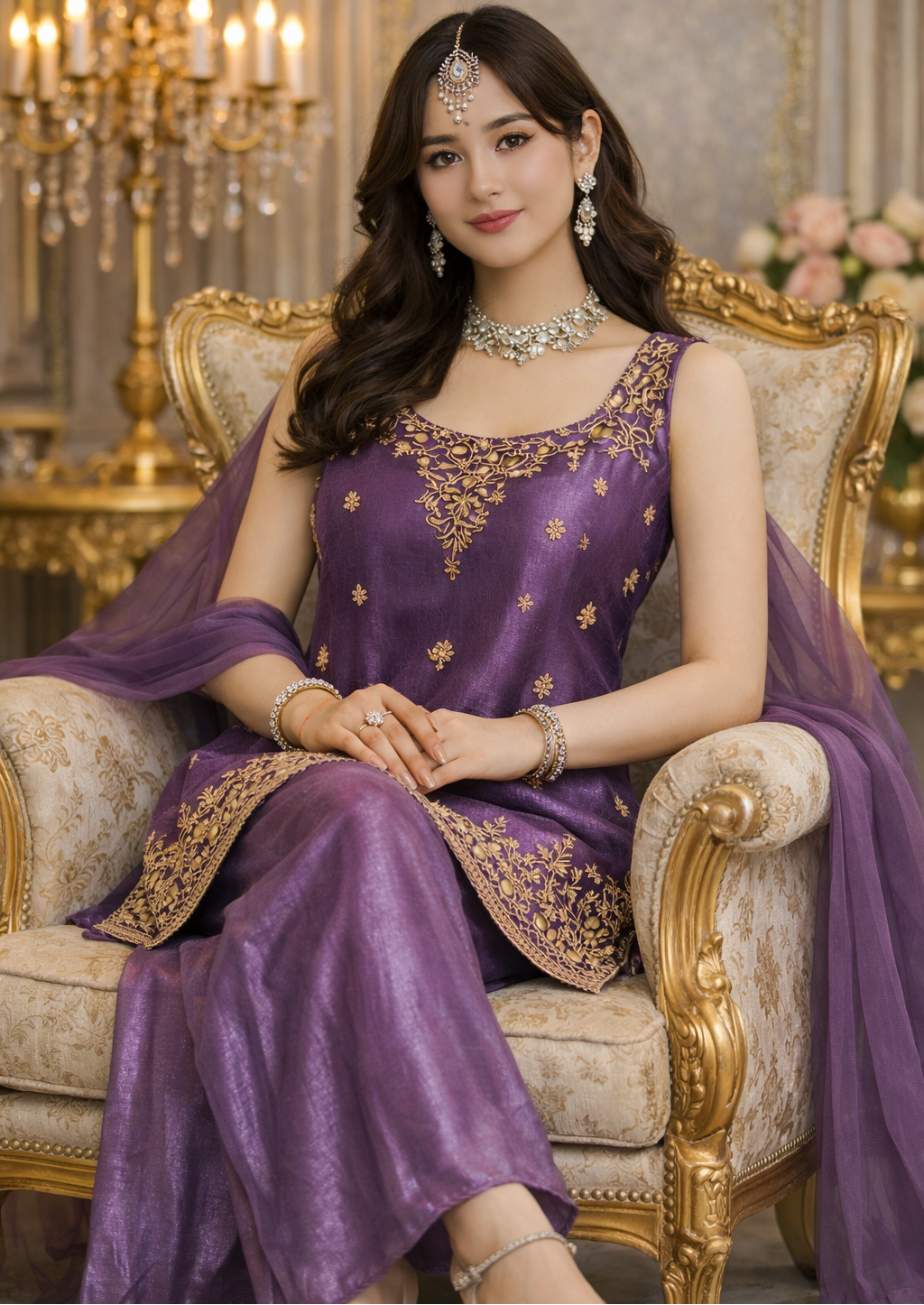 Amethyst Purple Designer Palazzo Set with Net Dupatta