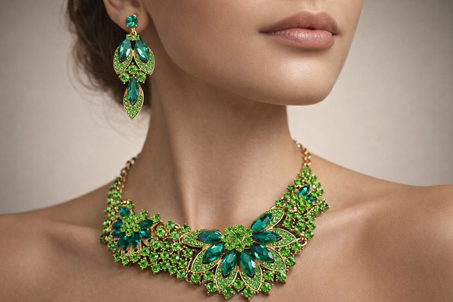 Emerald Luxe Statement Necklace & Earring Set