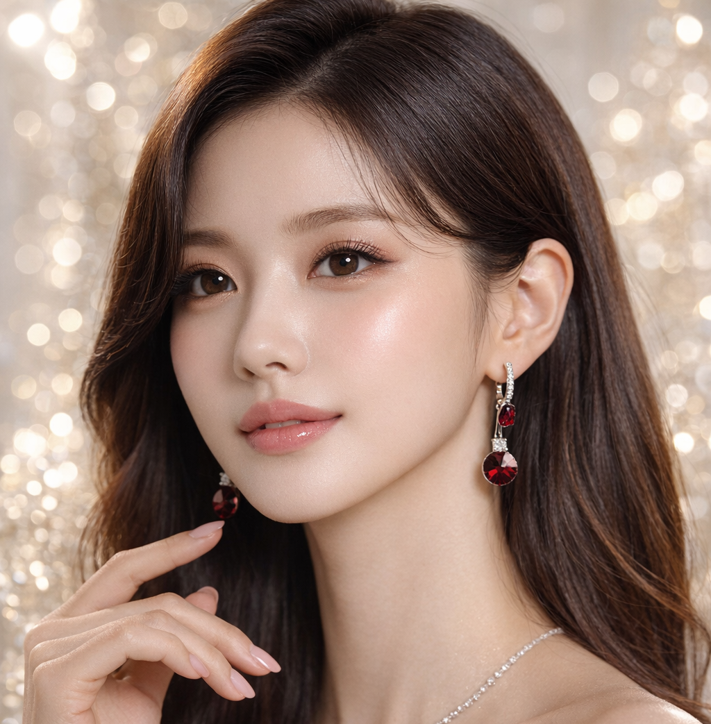 Royal Ruby Crystal Drop Hoop Earrings