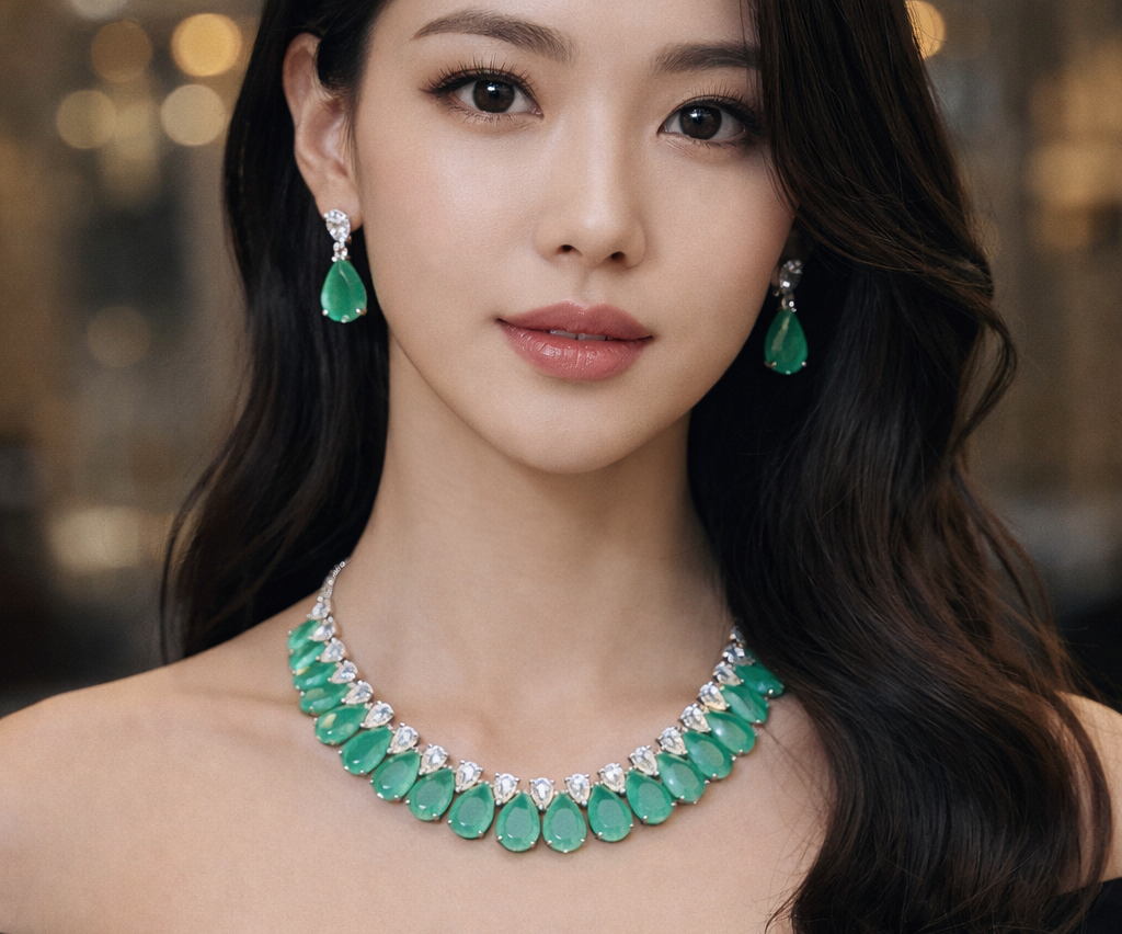 Majestic Emerald Teardrop Necklace & Earring Set