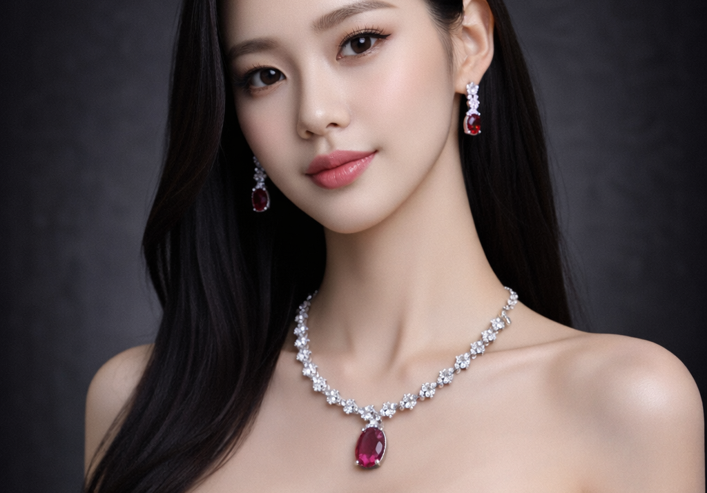 Crimson Royale Ruby Necklace & Earring Set