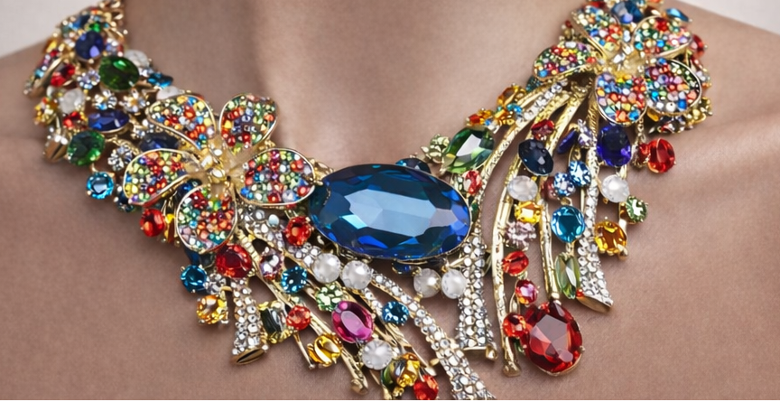 Royal Multicolor Crystal Floral Necklace Set