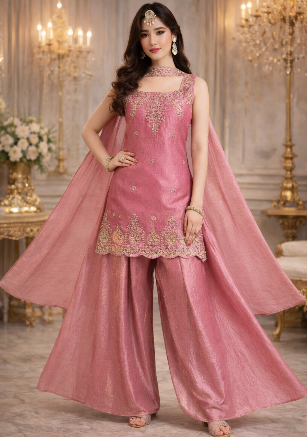 Blush Rose Designer Palazzo Suit with Dupatta
