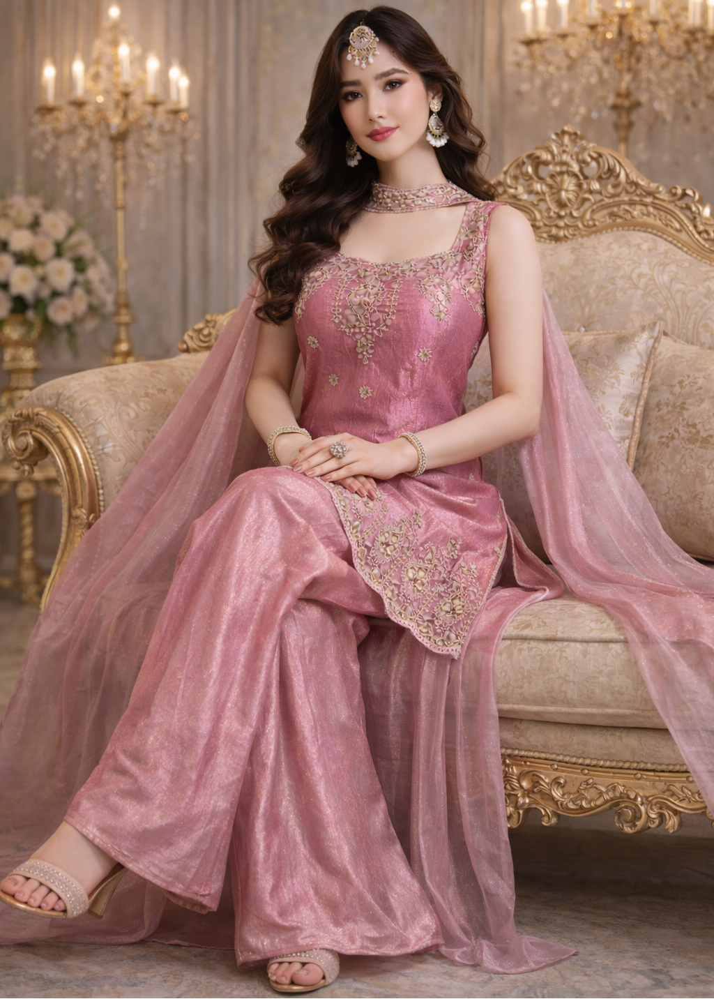 Blush Rose Designer Palazzo Suit with Dupatta
