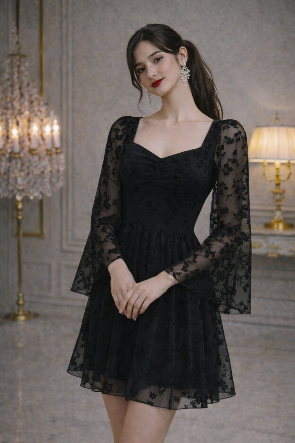 Midnight Black Lace Fit & Party Dress