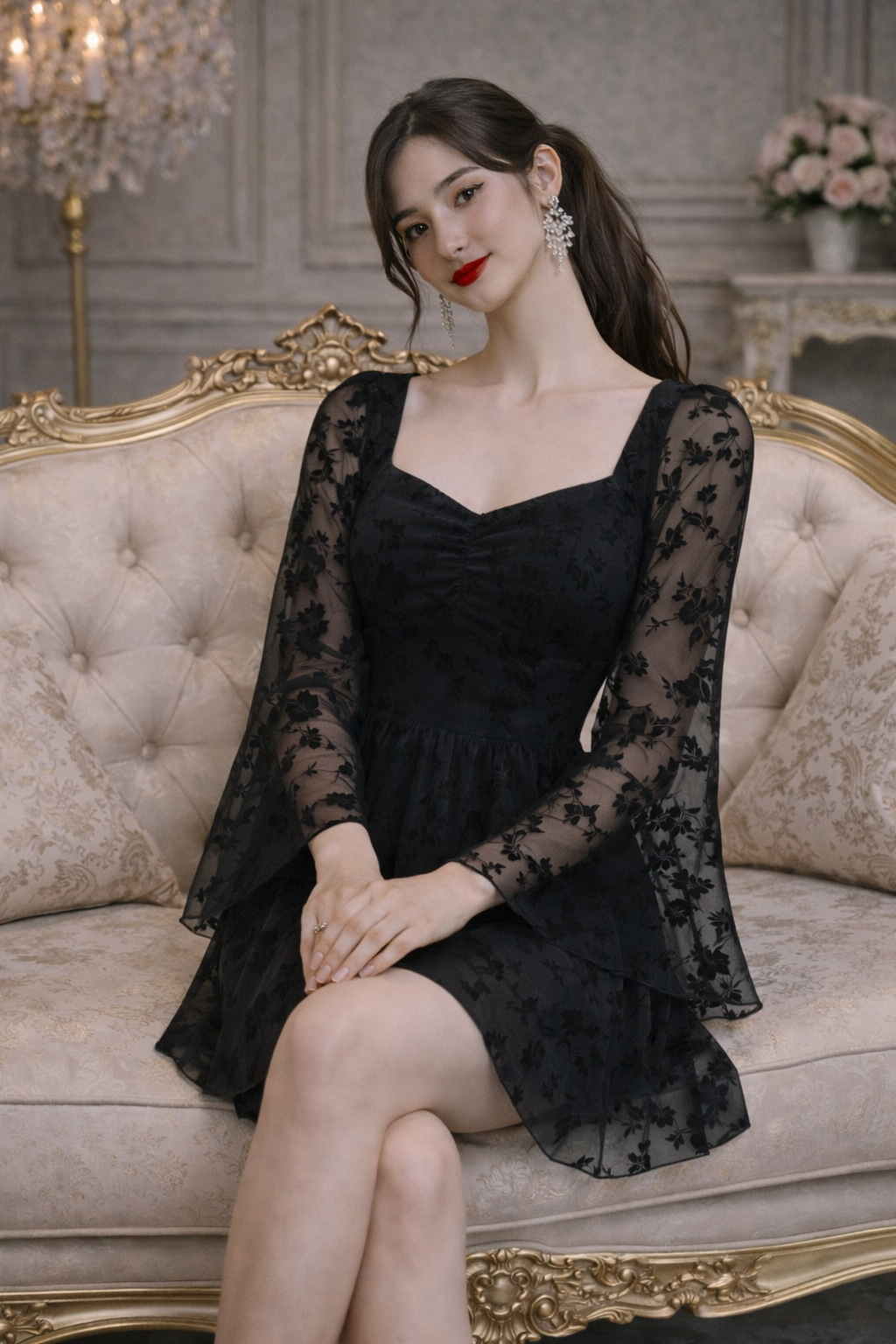 Midnight Black Lace Fit & Party Dress