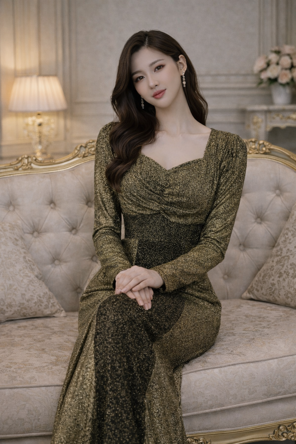 Aurora Olive Gold Shimmer Gown