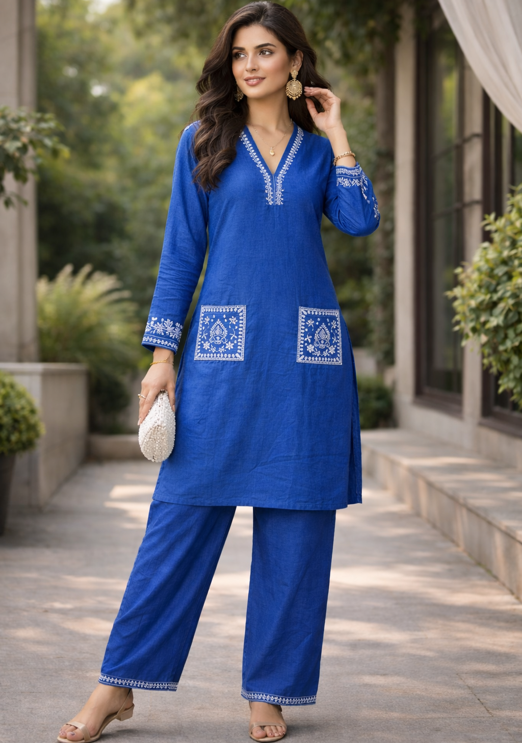 Indigo Elegance Hand-Embroidered Kurta Set