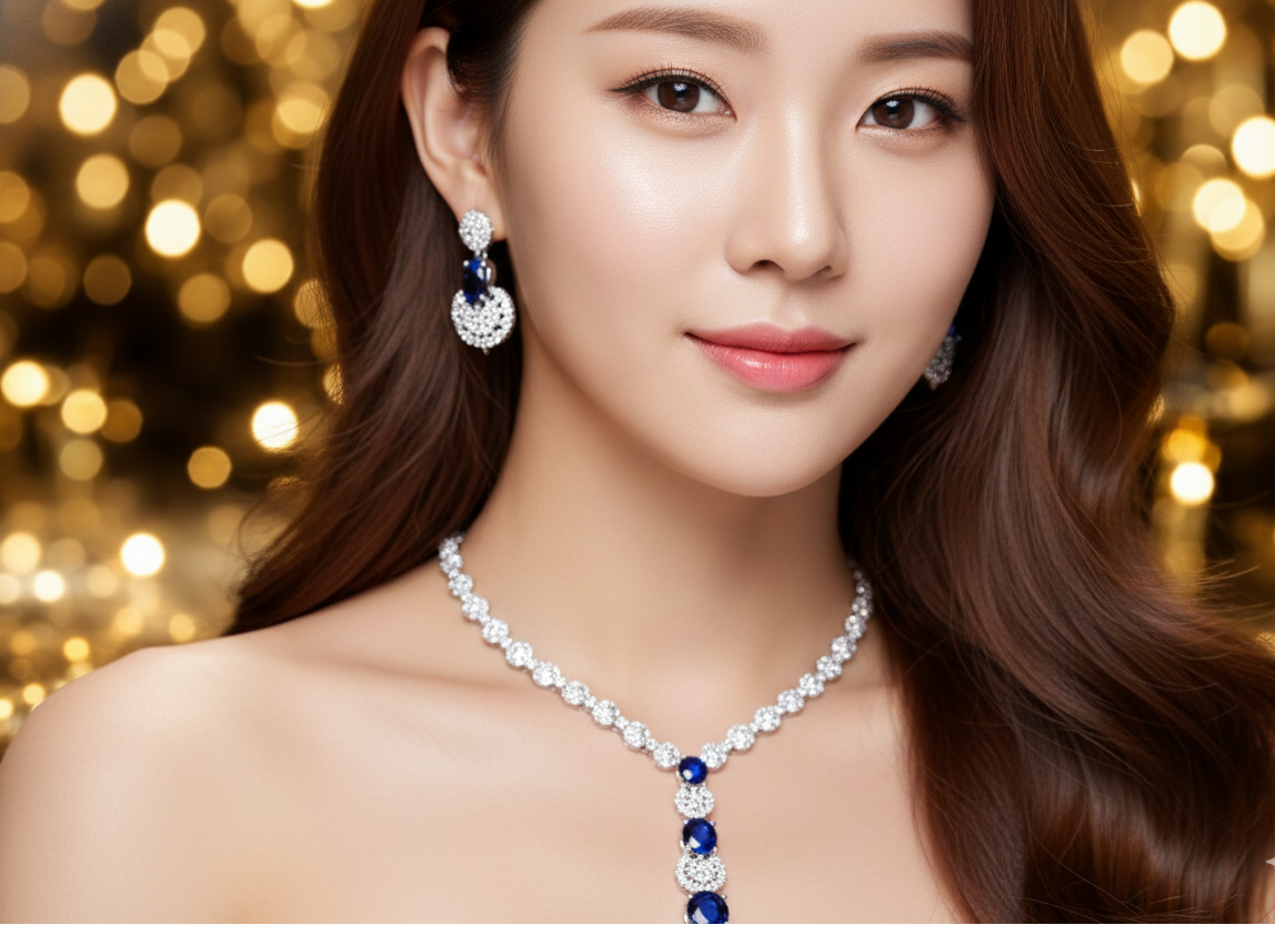 Imperial Blue Sapphire Diamond Necklace & Earring Set