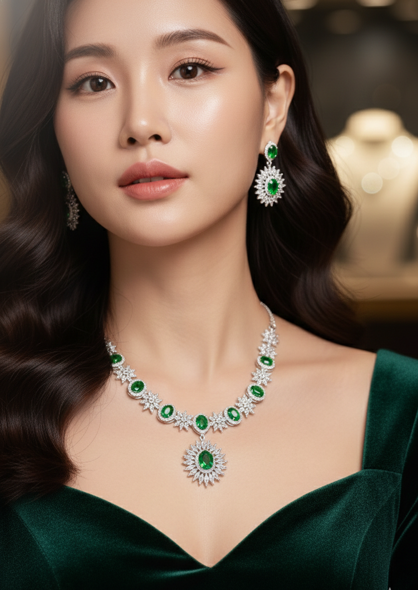 Emerald Royale Diamond Necklace Set