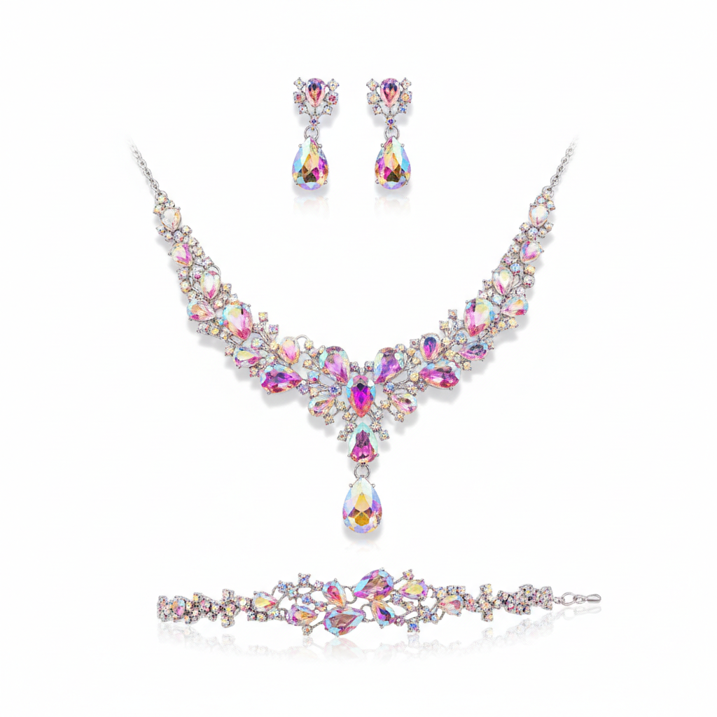 Aurora Crystal Bridal Necklace, Earring & Bracelet Set