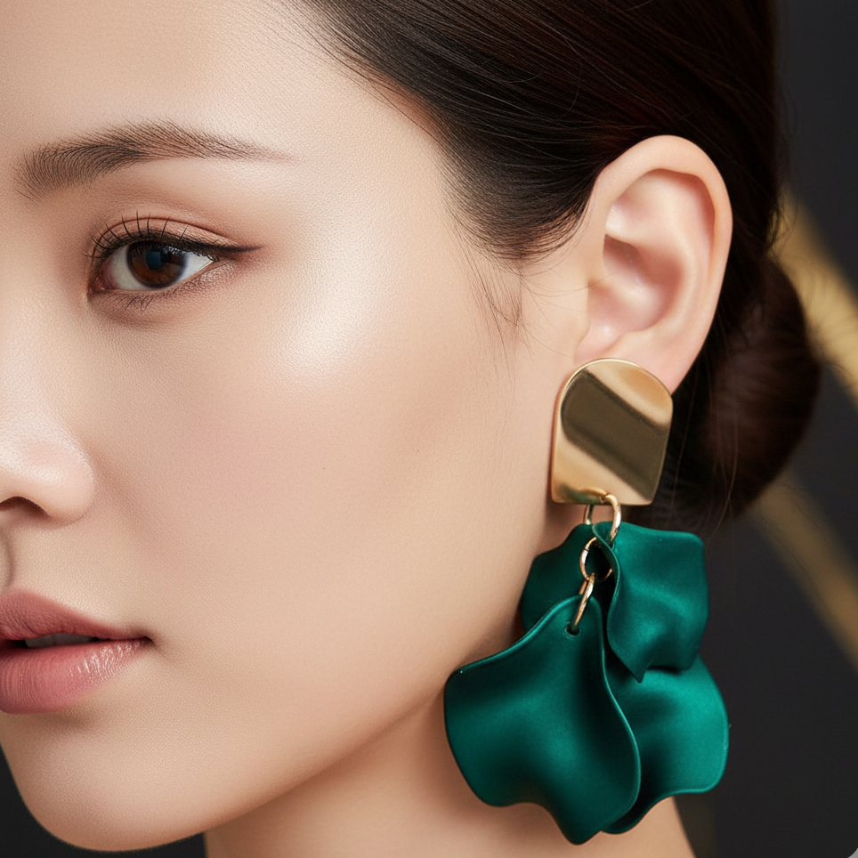 Emerald Green Statement Drop Earrings – Gold Plated Modern Design