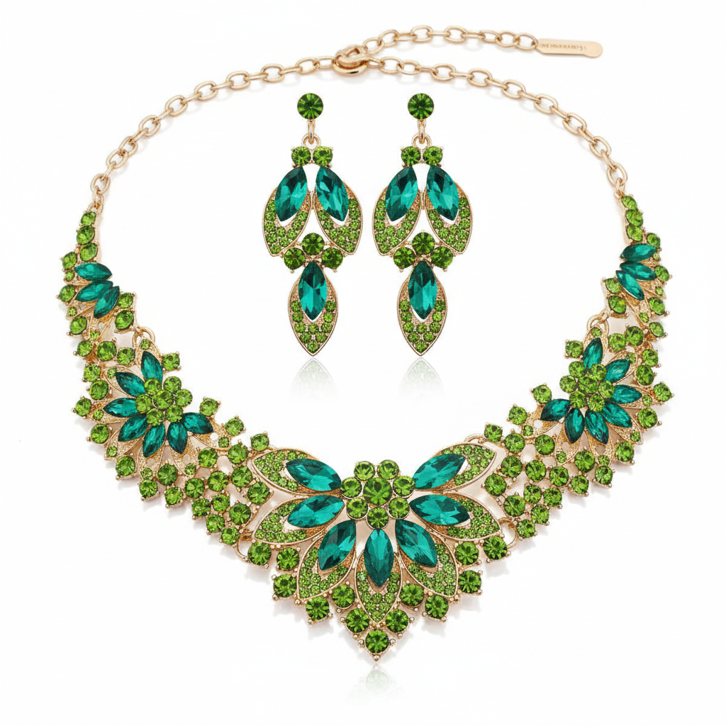 Emerald Luxe Statement Necklace & Earring Set