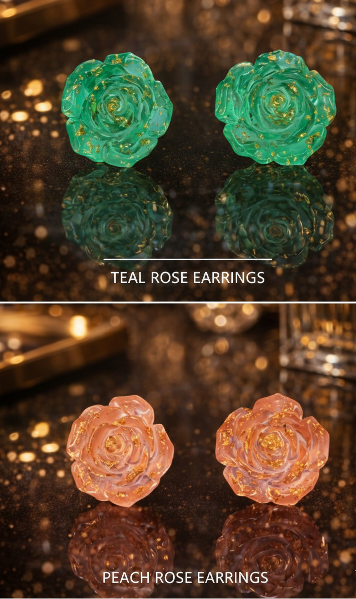 Combo Blush Glow Rose Stud Earrings – Peach Gold-Fleck Floral Design