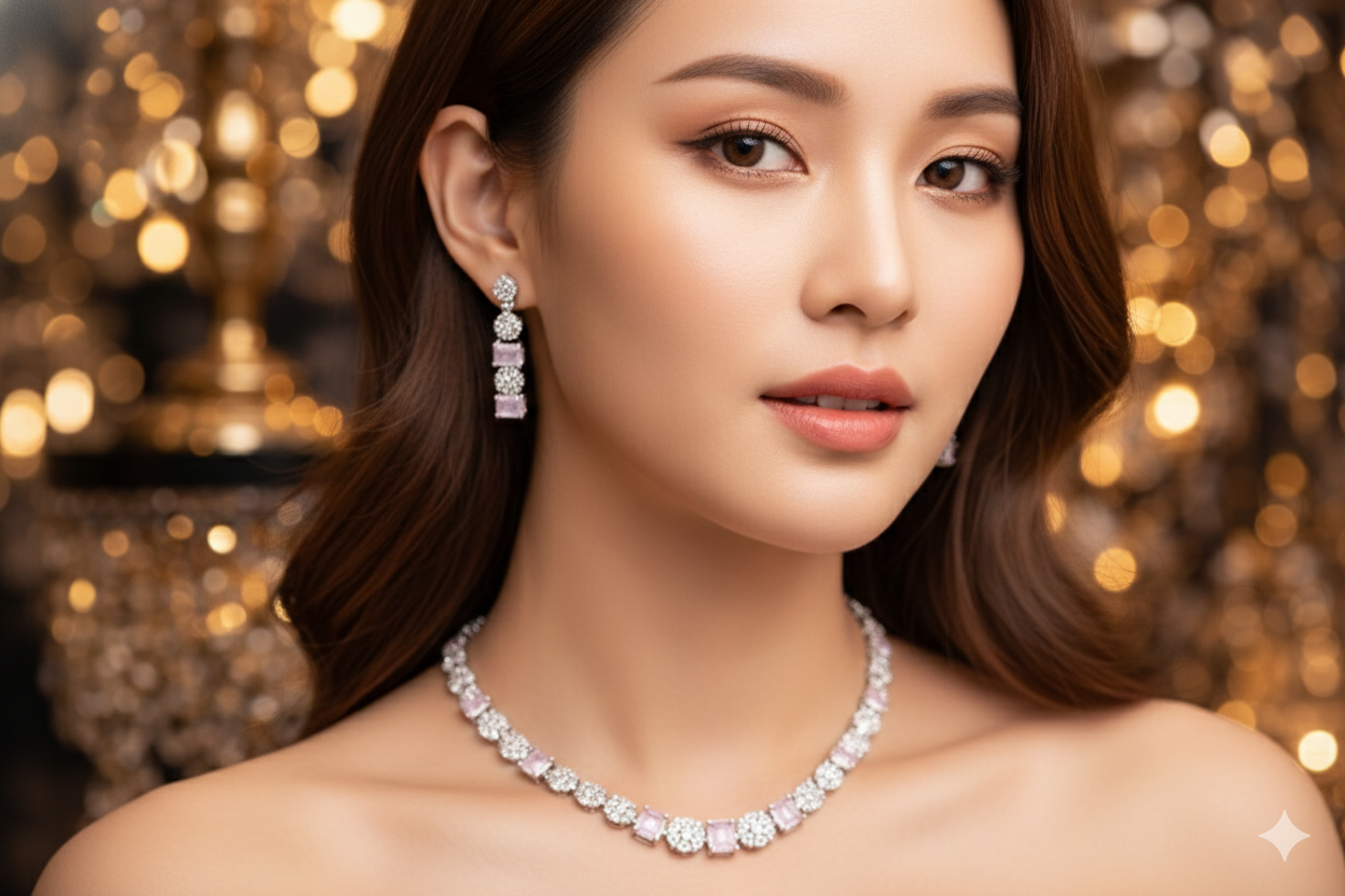 Blush Radiance Diamond Necklace & Earring Set