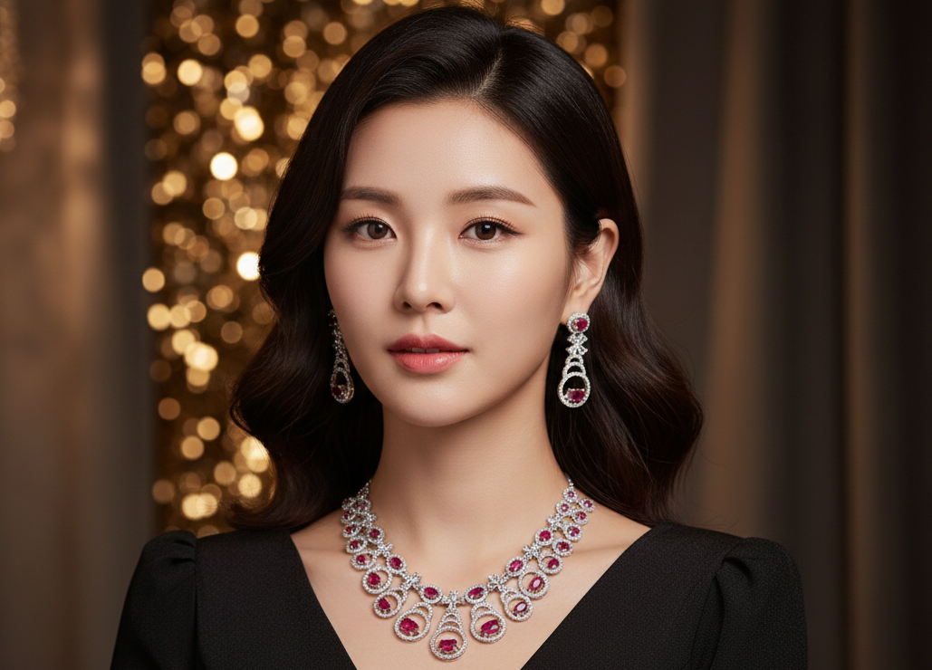 Luxury Ruby Red Bridal Necklace & Earrings Set – Premium Collection