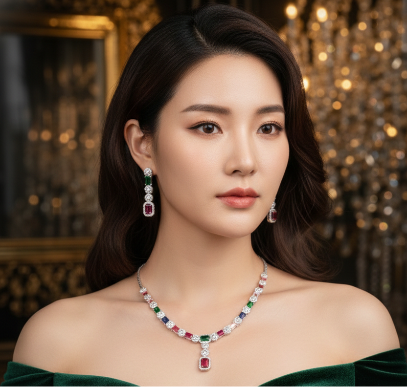 Luxury Multicolor Bridal Necklace & Earrings Set – Premium Collection