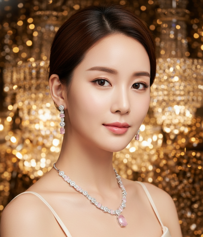 Premium Pink Gemstone Bridal Necklace & Earrings Set