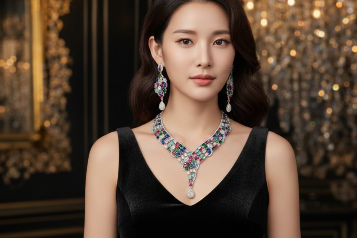 Designer Multicolor Gemstone Necklace Set – Luxury Statement Collection