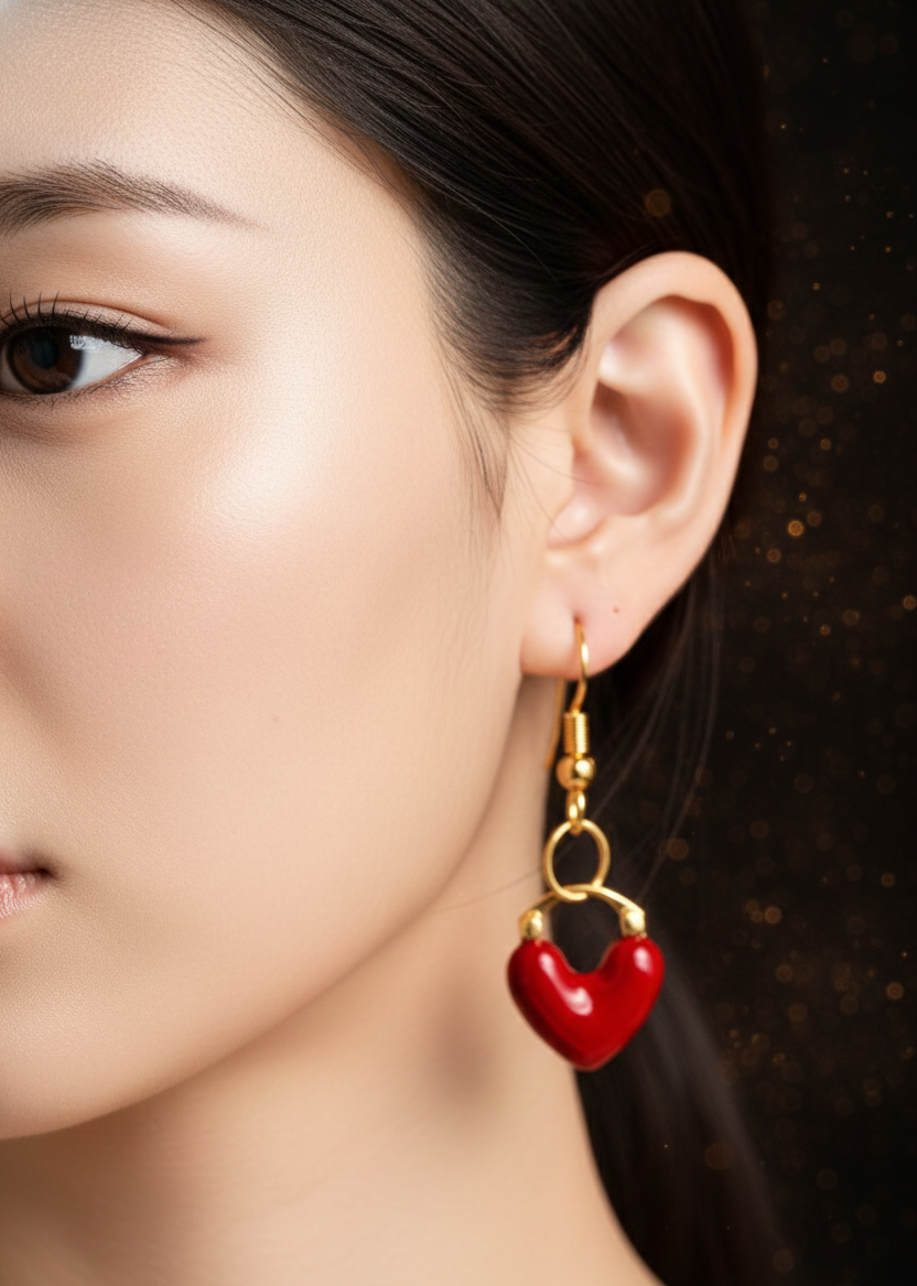 Red Heart Charm Drop Earrings | Cute Gold Dangle Earrings for Women