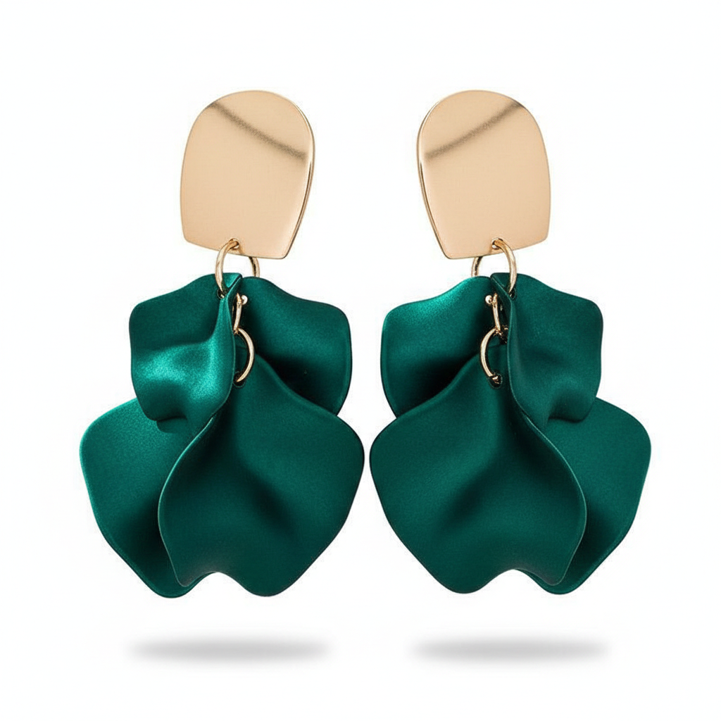 Emerald Green Statement Drop Earrings – Gold Plated Modern Design